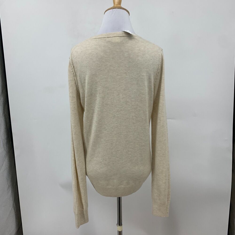 Gap Intarsia Happy Sweater Womens S Small Oatmeal Merino Wool Blend Pullover - Picture 6 of 15